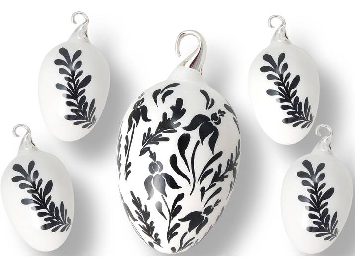 Osterei KREBS GLAS LAUSCHA Floral, elegantes Design schwarz-weiß, Osterdekoration, Frühling , schwarz-weiß (weiß, schwarz), Glas, Dekofiguren, Osterei, Mundgeblasenes und handbemaltes Glas, Made in Germany