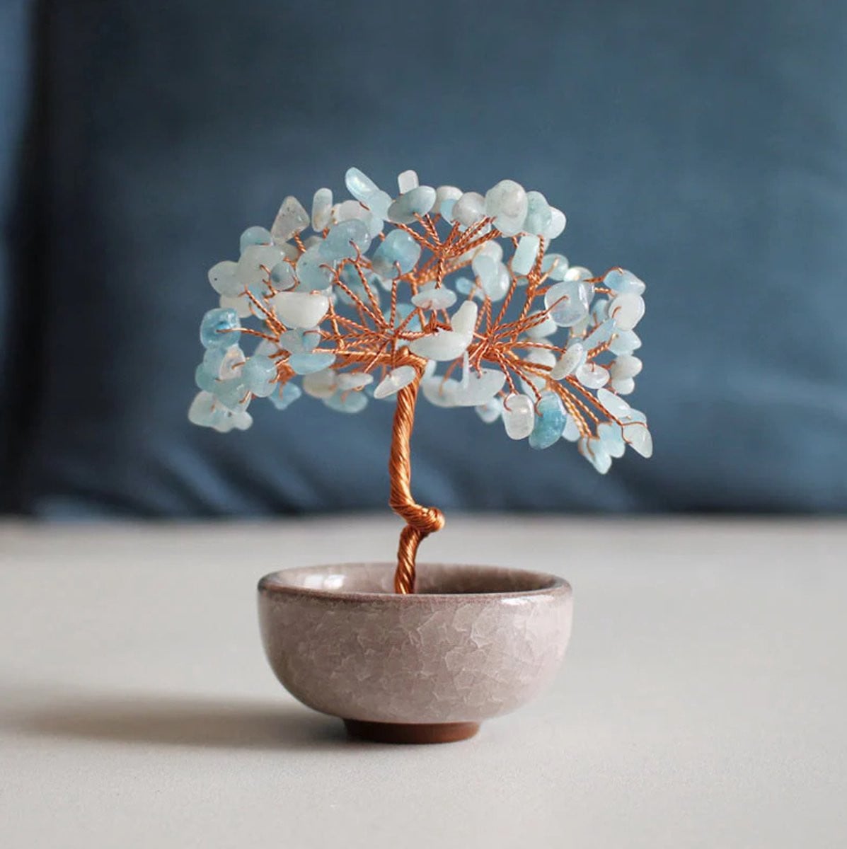 Aquamarijn Edelsteenboom – Handgemaakte Kristallen Boom Decoratie voor Rust en Balans