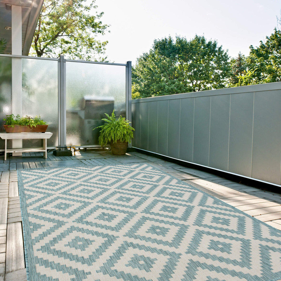 THE RUGS Ecology Collection Geometric Indoor / Outdoor Area Rug Teal Rectangle 160 x 230 cm