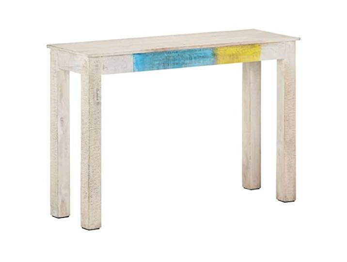 HKLGBVCR Konsolentisch, weiß, 115 x 35 x 77 cm, Mangoholz, unbehandelt Stabile Tischplatte, langlebig, rustikaler Stil, einzigartig, für Eingangsbereich oder Wohnzimmer