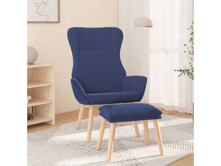 YUTAASU Blue Recliner Chair with Ottoman Breathable Fabric, Solid Rubberwood Legs, Metal Frame, Footrest Stool, Living Room