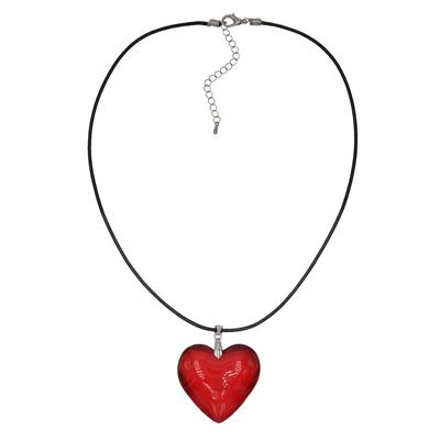 Herzkette FIRETTI "Schmuck Geschenk Transparent red heart", rot (metallfarben, schwarz, rot), Halsketten, Damen, Kunststoff Metall Textil, L: 57, Kunststoff, Metall, Textil, Herzkette