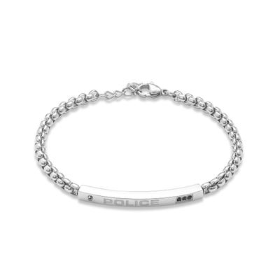 Armband POLICE "Cubet", silber (edelstahlfarben, schwarz, schwarz), Armbänder, Herren, 22cm, Edelstahl, Armband, mit Kristallstein (synth.)