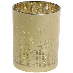 Chic Antique Weihnachtlicher Goldener Teelichthalter mit Muster, H12,5/Ø 10 cm