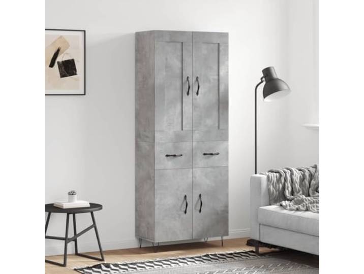 Jkghdrt Highboard Betongrau 69,5x34x180 cm Holzwerkstoff Schrank Stauraum Metallfüße, praktische Türen, viel Stauraum, Holzwerkstoff, Wohnzimmer