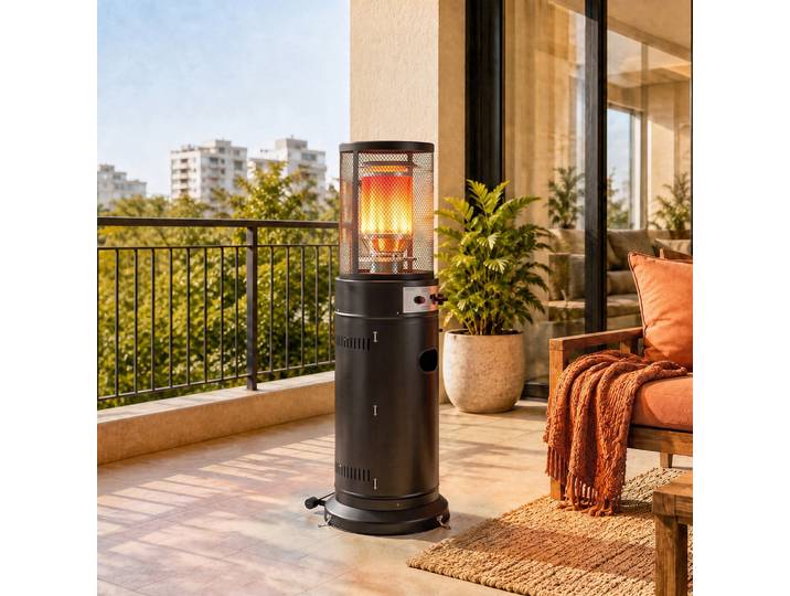 Outsunny Parasol Chauffant Gaz 11kW Noir Roulettes Réglage 30m²