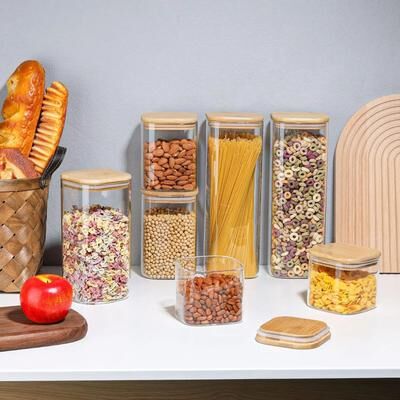 Useful Little Things Glass Storage Jar Set With Bamboo Lids Airtight Food Containers For Coffee Spices Grains Pasta And Pantry Organization 15.22 Oz 4pcs