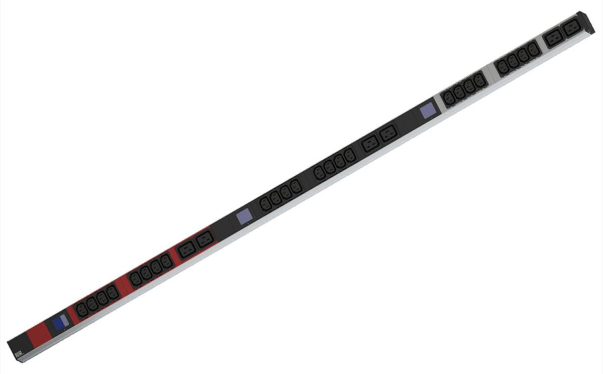 Bachmann BlueNet BN0500 PDU met LCD-display, 30 stopcontacten, C13- en C19-verlenger, 3 meter, Zwart/Grijs/Rood