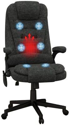 HOMCOM 6 Point Vibrating Massage Office Chair with Heat, Linen High Back Executive Office Chair with Reclining Backrest