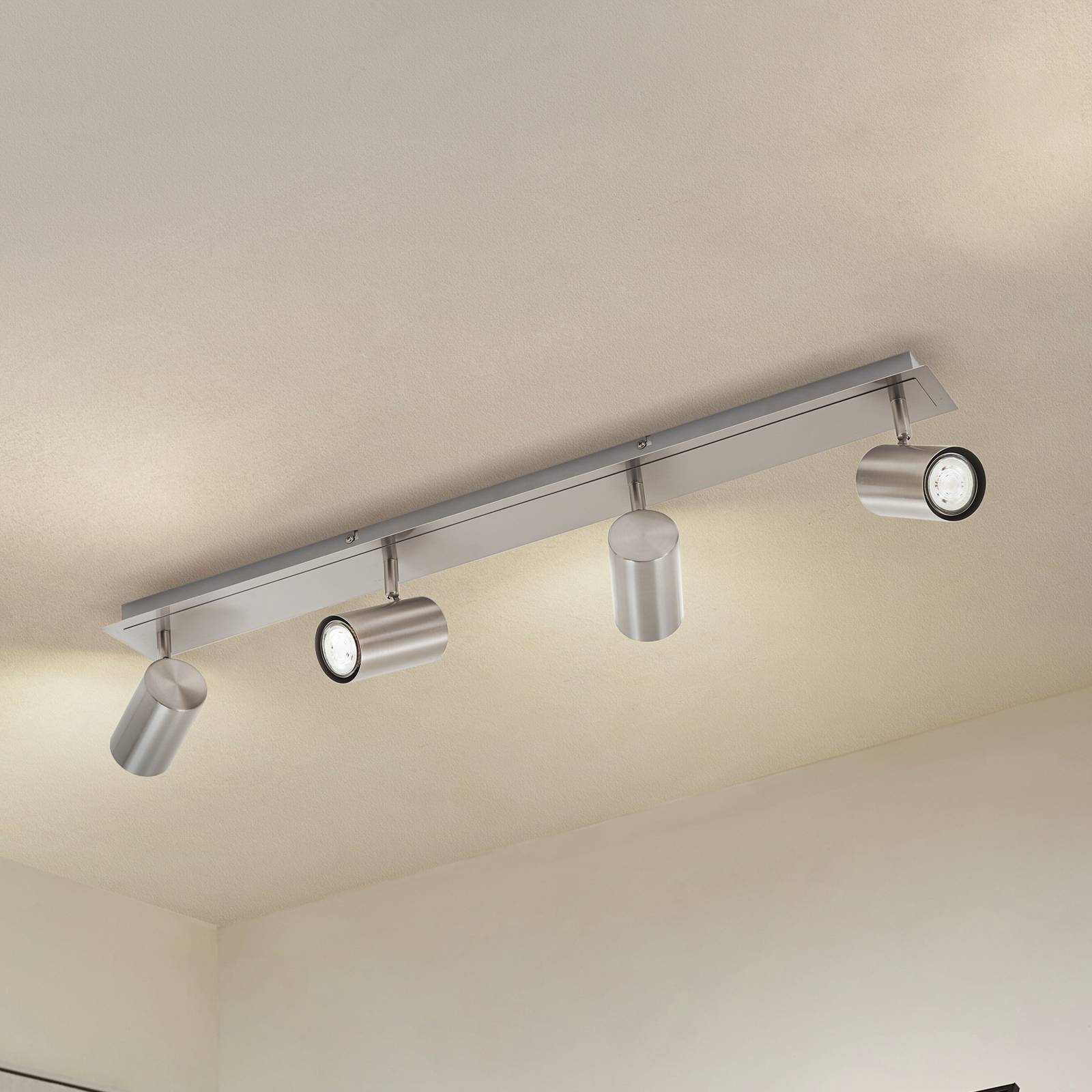 Lindby Deckenstrahler Joffrey, 80 cm, nickel, 4-flg., GU10 Joffrey Lindby, dimmbar, alu / grau / zink, für Wohn- / Esszimmer, Metall, Modern