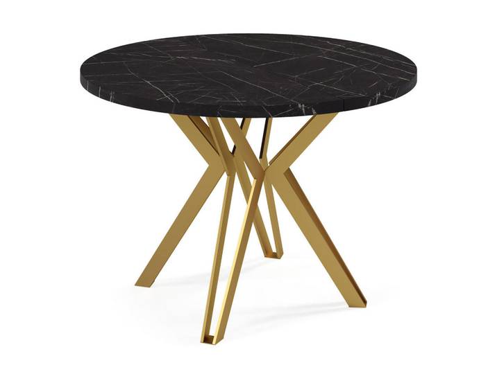 Feldmann-Wohnen Esstisch Randi 120 Pietra Grigia Schwarz / Gold 120/196 / 120 / 76cm, Metall, Rund,Rund, X-Form, 120x76x120 cm, Esszimmer, Esstische