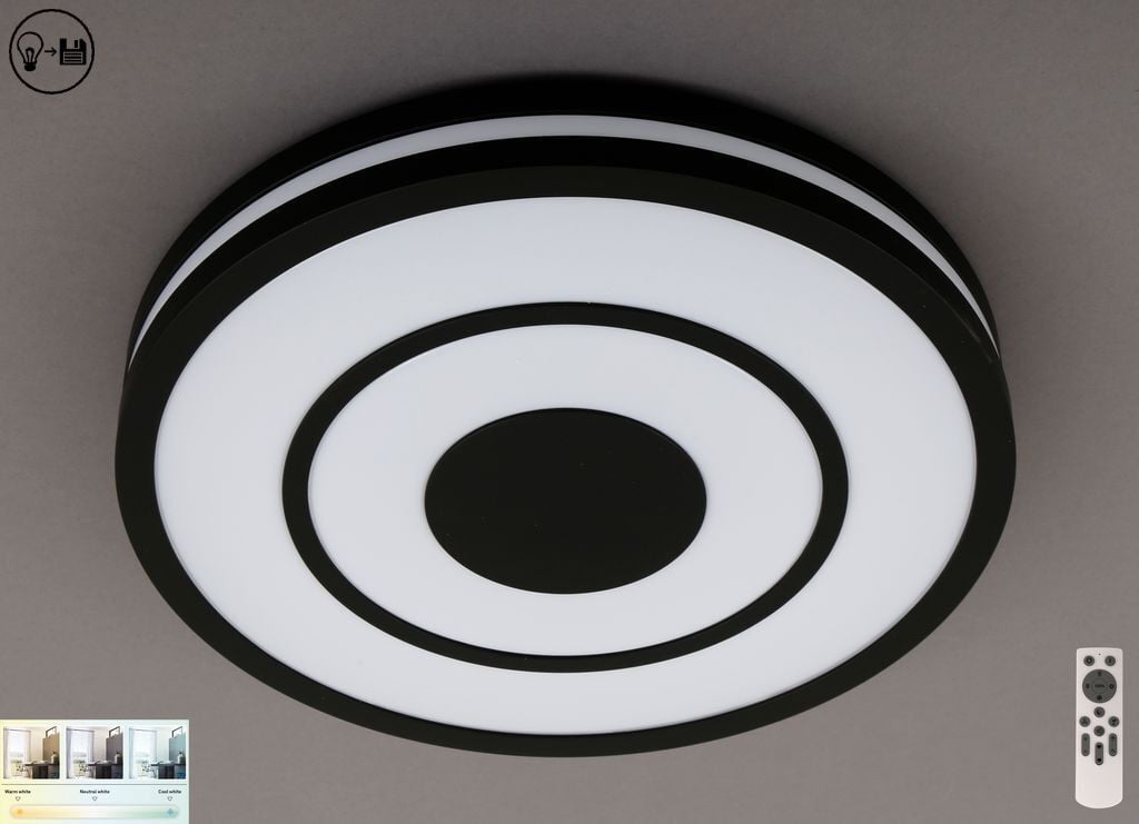 Briloner LED-plafondlamp Ripple zwart/wit met afstandsbediening