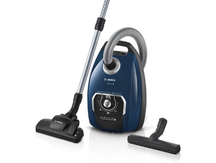 BOSCH Bodenstaubsauger Serie 8 BGB75X494, ideal für Allergiker, Hygiene-Filter, blau , blau, B:32cm H:27,5cm T:48cm, Bodenstaubsauger, inkl. Hartbodendüse, extra langes Kabel, leise, Bodenstaubsauger