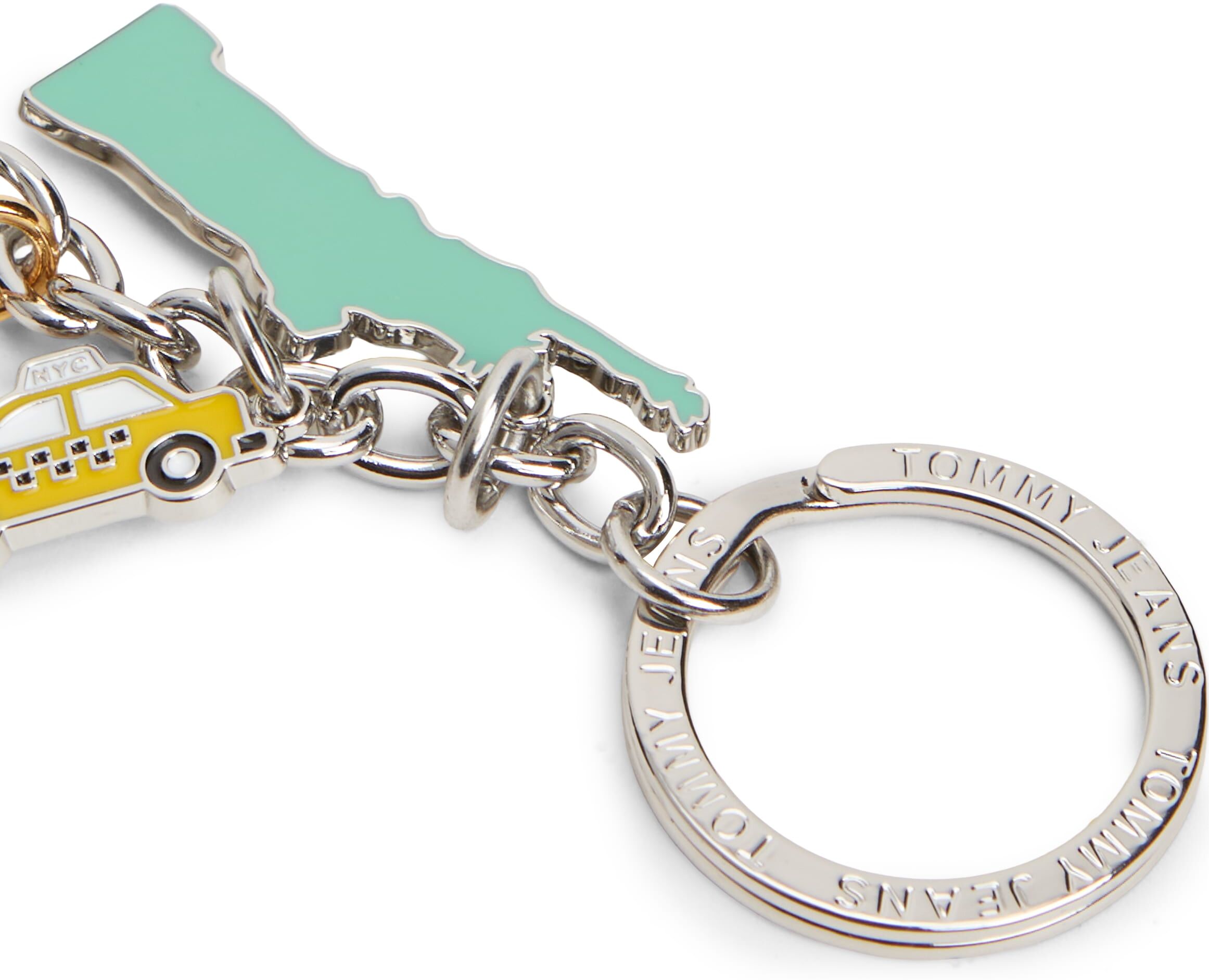 Taschenanhänger TOMMY JEANS "TJM BODEGA KEY FOB", Damen, silberfarben kombiniert, Metall, Zink, kontrastfarbene Details, Taschenanhänger Taschenanhänger, Schlüsselanhänge, Bag Chames mit dekortiven Motiven