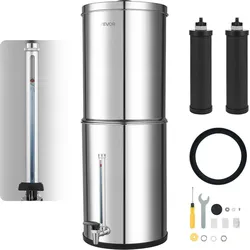VEVOR Schwerkraft-Wasserfilter Wasserfiltersystem 12,3 L Edelstahl 304, Wasserfilteranlage Reduziert Blei und bis zu 99 % Chlor, mit 2 Aktivkohlefiltern, Wasserstandsanzeige, für Zuhause und Camping