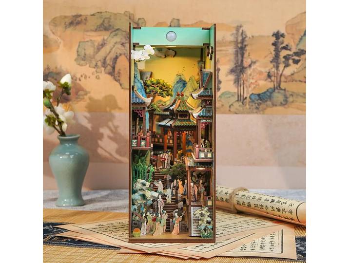 Bricolage en bois livre coin étagère insérer Kits Miniature Anime bâtiment maison de poupée meubles Alley serre-livres jouets cadeaux décoration de la maison