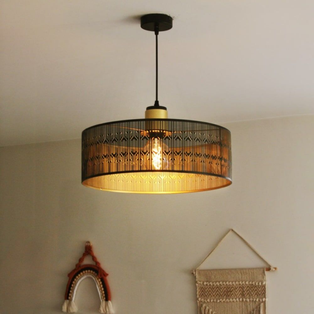 Millumine Suspension métal ajouré noir et or diam.45 Noir 45x150x45cm