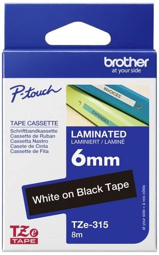 Brother TZe TZe-315 Bandfarbe: Schwarz Schriftfarbe:Weiß 6mm 8m