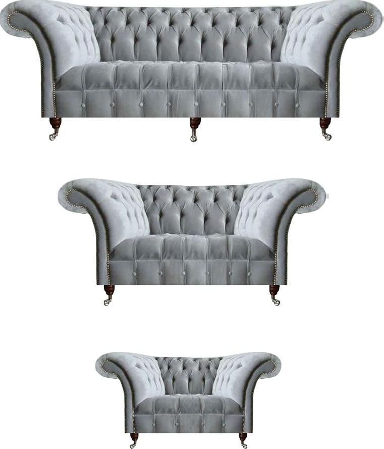 Chesterfield Designer Driezitsbank in Textiel - Lichtgrijs