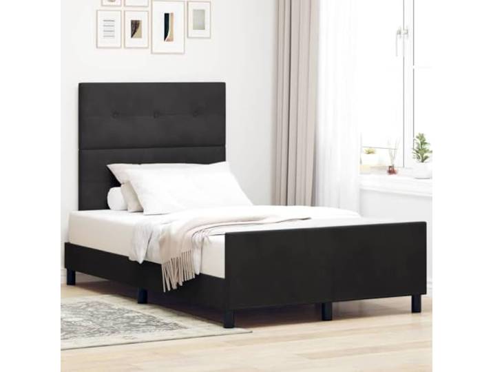 Samt Massivholz Modern Schlafzimmer Boxspringbett Schwarz 120 x 190 cm Boxspringbett mit Kopfteil Schwarz 120x190 cm Samt Massivholz Kiefer Verstellbar Modernes Design Stabil