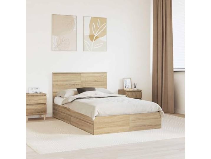 Stauraum Bettgestell aus Holzwerkstoff minimalistisch elegant 135 x 190 cm Aufbewahrungsbett Sonoma-Eiche 135x190 cm Holzwerkstoff mit Schubladen Stauraum Bettgestell Lattenrost Modern