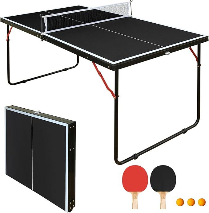 Mini Tischtennisplatte klappbar 137x76 cm - Indoor & Outdoor mit Netz, 2 Schlägern & 3 Bällen - Tragbar für Wohnung, Büro & Garten - Kompakte Bauweise - Blau