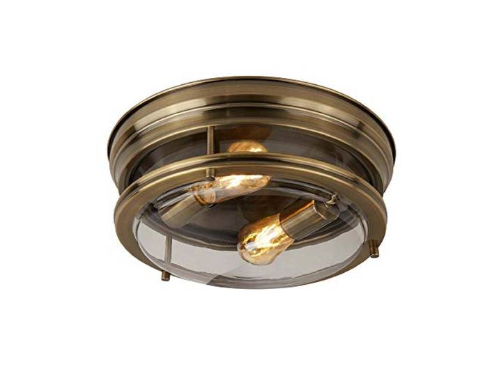 Edinburgh 2Flammige Deckenbündige Leuchte Antik Messing/Klarglas Ip44 plattiert