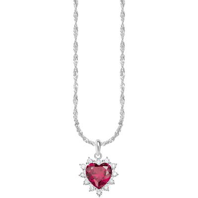 Kette mit Anhänger THOMAS SABO "Romance Herz-Kette" Gr. 45, silber (silberfarben, kristallweiß, rot), Halsketten, Damen, 45, Silber 925 (recycelt), mit Zirkonia (synth.), Rubin