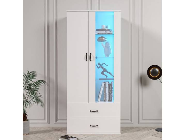 Vitrine éclairée par LED 16 couleurs 2 portes vitrine sur pied avec porte transparente vitrine indépendante Vitrine LED blanche