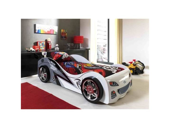 FUN Lit voiture enfant 90x200 cm - Style junior - Blanc