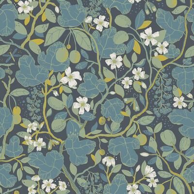 A-Street Prints Ewald Blue Garden Vines Wallpaper