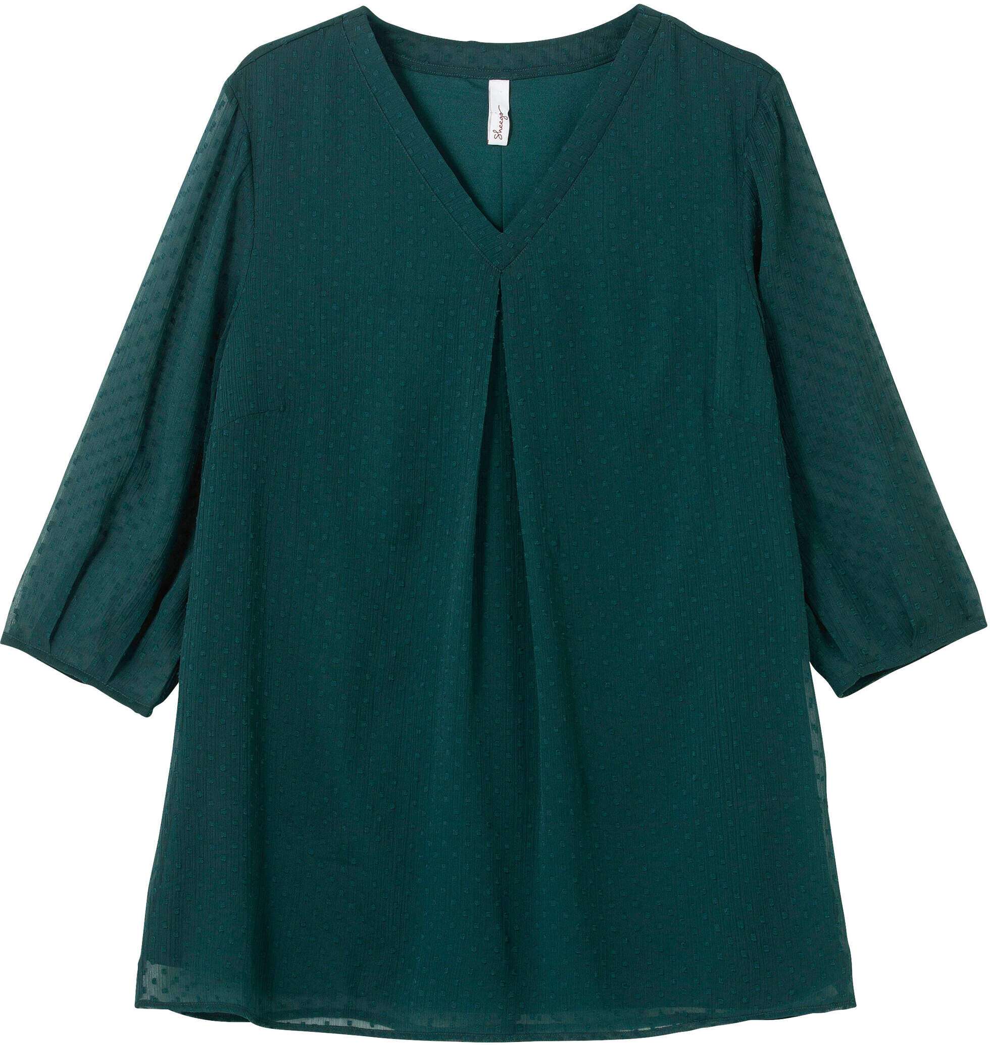 Schlupfbluse SHEEGO "Tunika Tunika mit Chiffon-Ärmeln", Damen, Gr. 42, tiefgrün, Chiffon, Web, , Modisch, V-Ausschnitt, Blusen Schlupfbluse