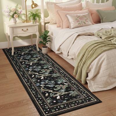 Garvee Modern Crane Botanical Non-Slip Washable Area Rug for Living Room
