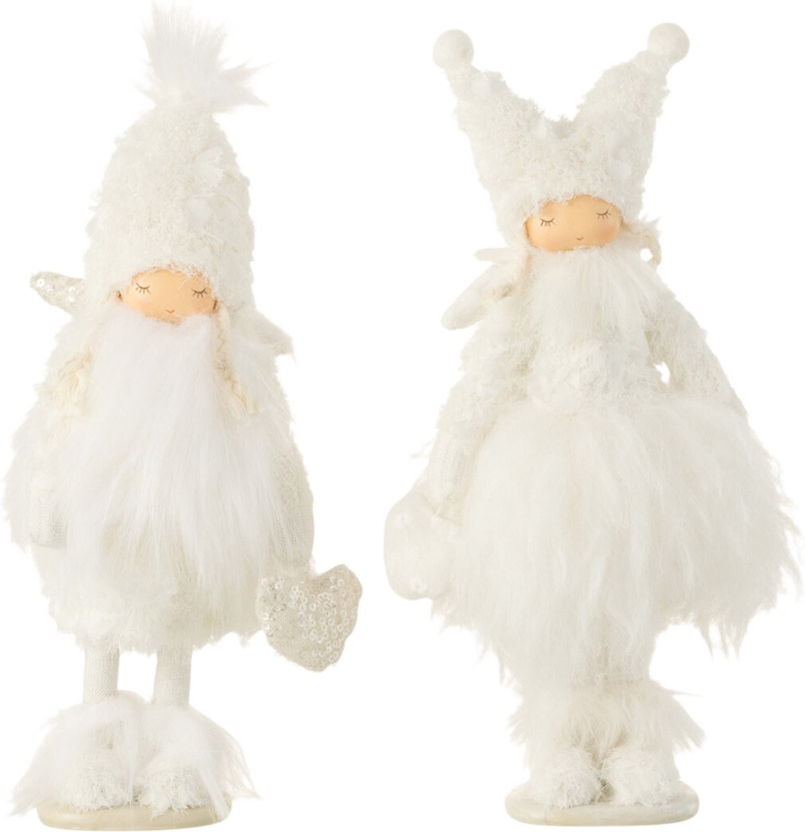 J-Line Kerstfiguur Engel Hart, Wit, Textiel, 2 stuks