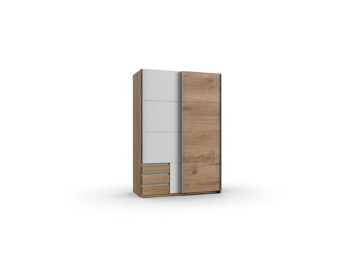 möbel-direkt.de Schwebetürenschrank Emden in Plankeneiche mit Weiß (komplett, 1-St., Kleiderschrank) Made in Germany