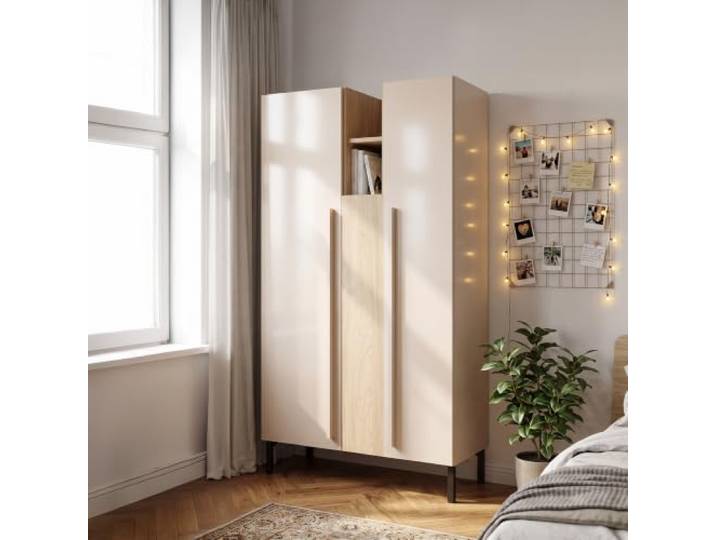 Lomadox Jugendzimmer Highboard in Beige mit Eiche hell mit 2 offenen Fächern 2 Türen Büro Modern