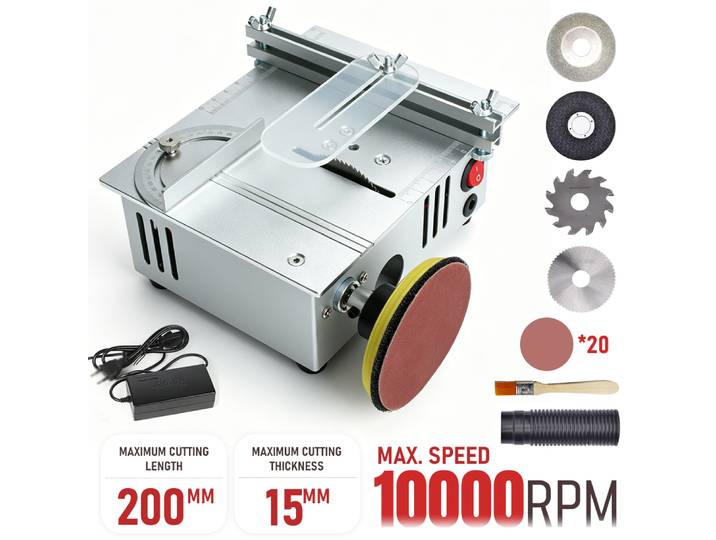 Mini scie de table 10000 tr/min, machine de découpe multifonctionnelle pour le bricolage, avec une épaisseur maximale de 15 mm et une longueur de 200 mm pour le travail du bois