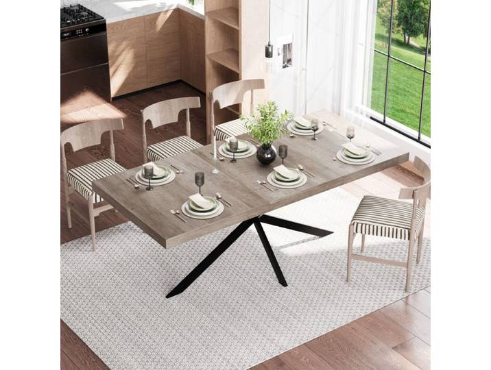 Table à manger Avec espace de rangement Gris Cette table à manger peut être facilement prolongée de 140CM-180CM
