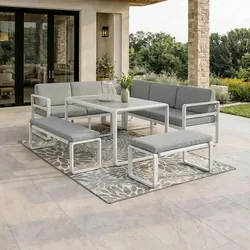 Dining-Loungeset Aruba Hellgr. /Weiß Outdoorstoff/Metall