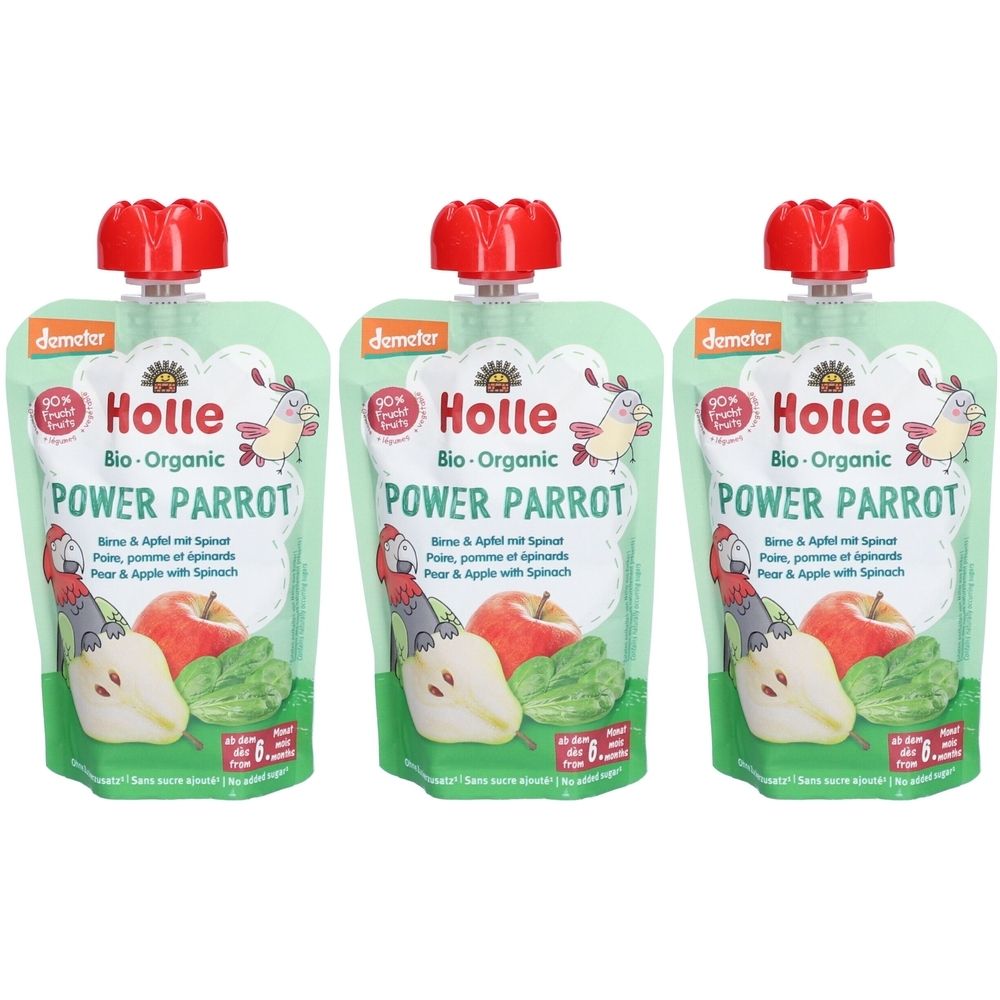 Holle Bio Power Parrot, Birne, Apfel und Spinat x3 3x100 g Set