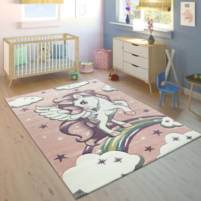 Paco Home Kids Rug for Nursery Enchanted Unicorn and Rainbows in the Sky