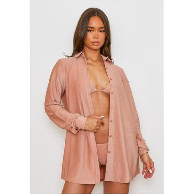 Langarmbluse MODA MINX "Lumiere", Damen, Gr. M, orange, 85% Polyester, 8% Elasthan, 7% Metall, unifarben, lang, ohne Ausschnitt, Blusen, mit tollem Schimmer