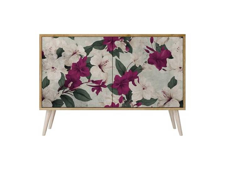 SPACEREBELS Moderne Kommode Mit 2 Türen 111x57,3x42 cm Kleiderschrank mit Mustern Komodenschrank Möbel TV Schrank Sideboard Flurkommode Wohnzimmer Mehrzweckschrank Flur Natur