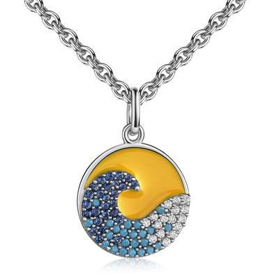 Kette mit Anhänger FIRETTI "Schmuck Geschenk Silber 925 Halsschmuck Ankerkette Kreis Welle", silberfarben, gelb, kristallweiß, hellblau, dunkelblau, Halsketten, Damen, Silber 925 (Sterlingsilber), L: 45 B: 1,1mm, Made in Germany - mit Zirkonia...