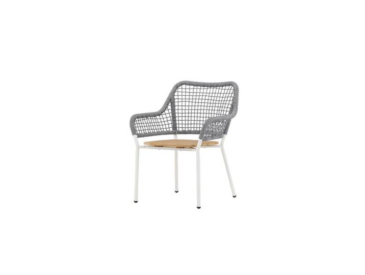 Gardenson Loungesessel, Weiß, Grau, Natur, Holz, Metall, Teakholz, zylindrisch, 59x88x55 cm, Loungemöbel, Loungesessel
