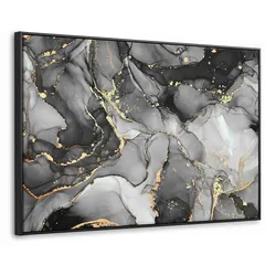 LEINWAND Bilder mit Rahmen - Grau - Luxus - Gold - Marmor - 150x100