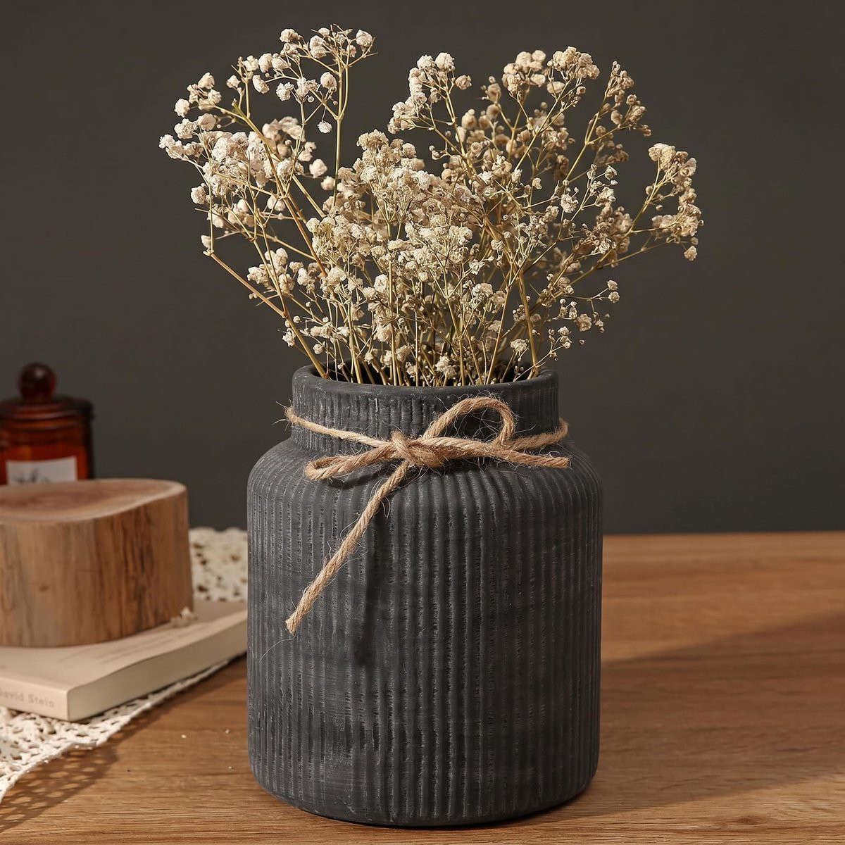 Elzusha - Groot zwart keramisch vaasje voor bloemen en decoratie