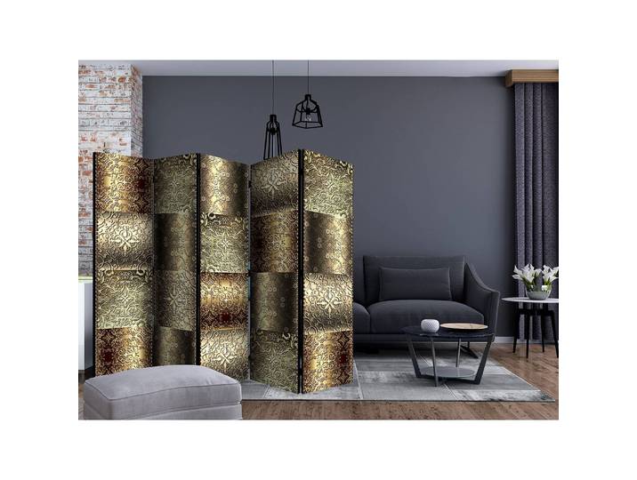 Paravent Metal Plates Polaire Doré 225 x 172 x 3cm 5 éléments