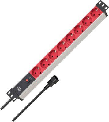 Brennenstuhl Alu-Line 19" Steckdosenleiste, 8-fach, Aluminium, 45°-Anordnung, 2m Kabel, 10A Sicherungsautomat, IEC C14