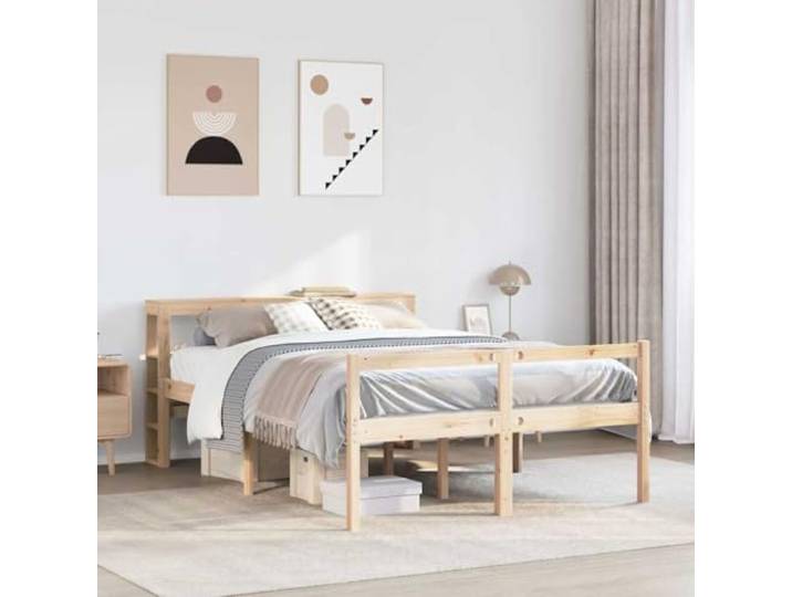 RJPLMFV Bett aus massivem Kiefernholz, 120 x 200 cm, für ältere Personen Sitzhöhe 44 cm, Aufbewahrung unter dem Bett, Lattenrost inklusive, Kopfteil